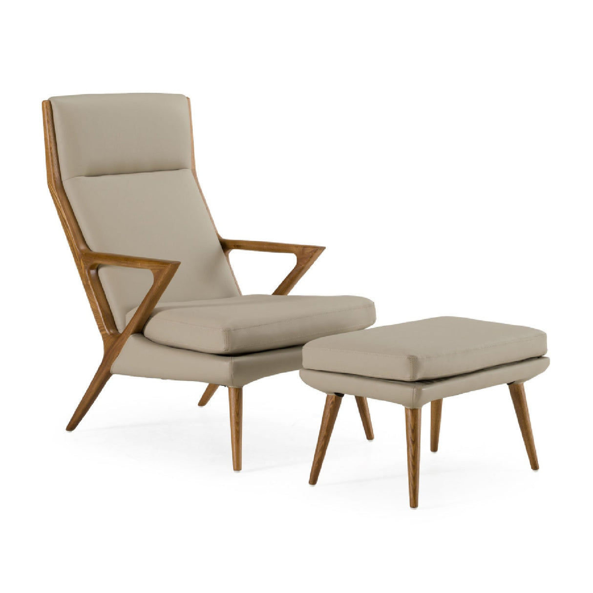 Beige Vegan Leather Lounge Chair & Ottoman – Fulton – front view