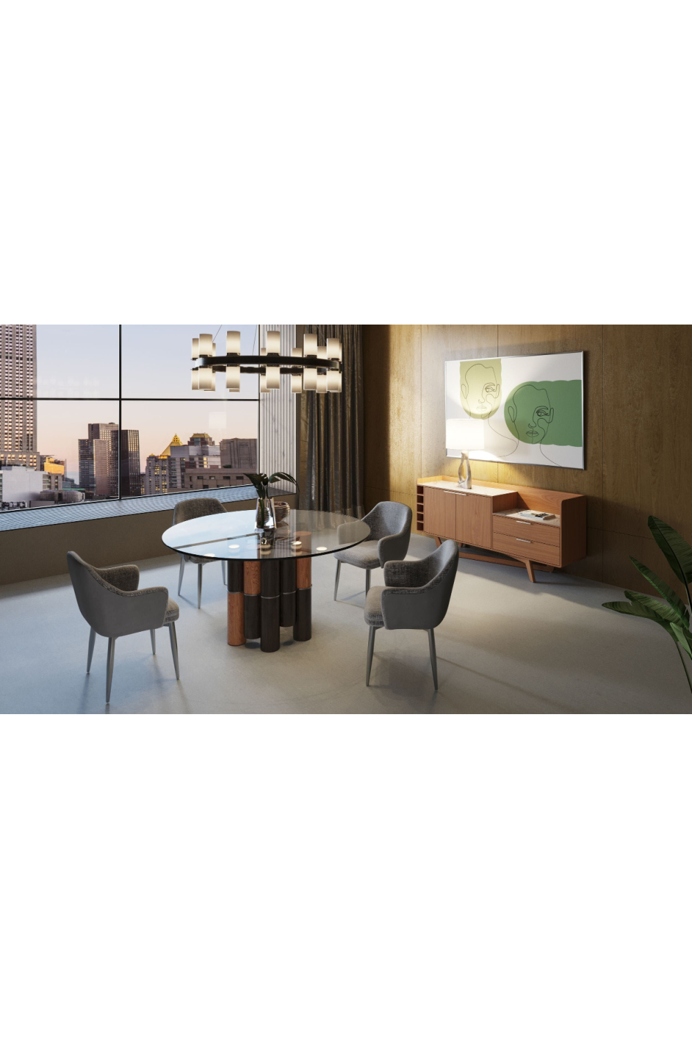 Cylindrical Walnut Base Dining Table | OROA Modern Greta | Oroa.com