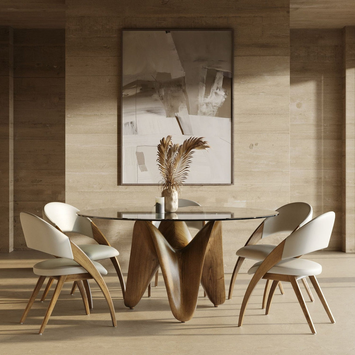 Round Tempered Glass Dining Table – Seguin – angled view