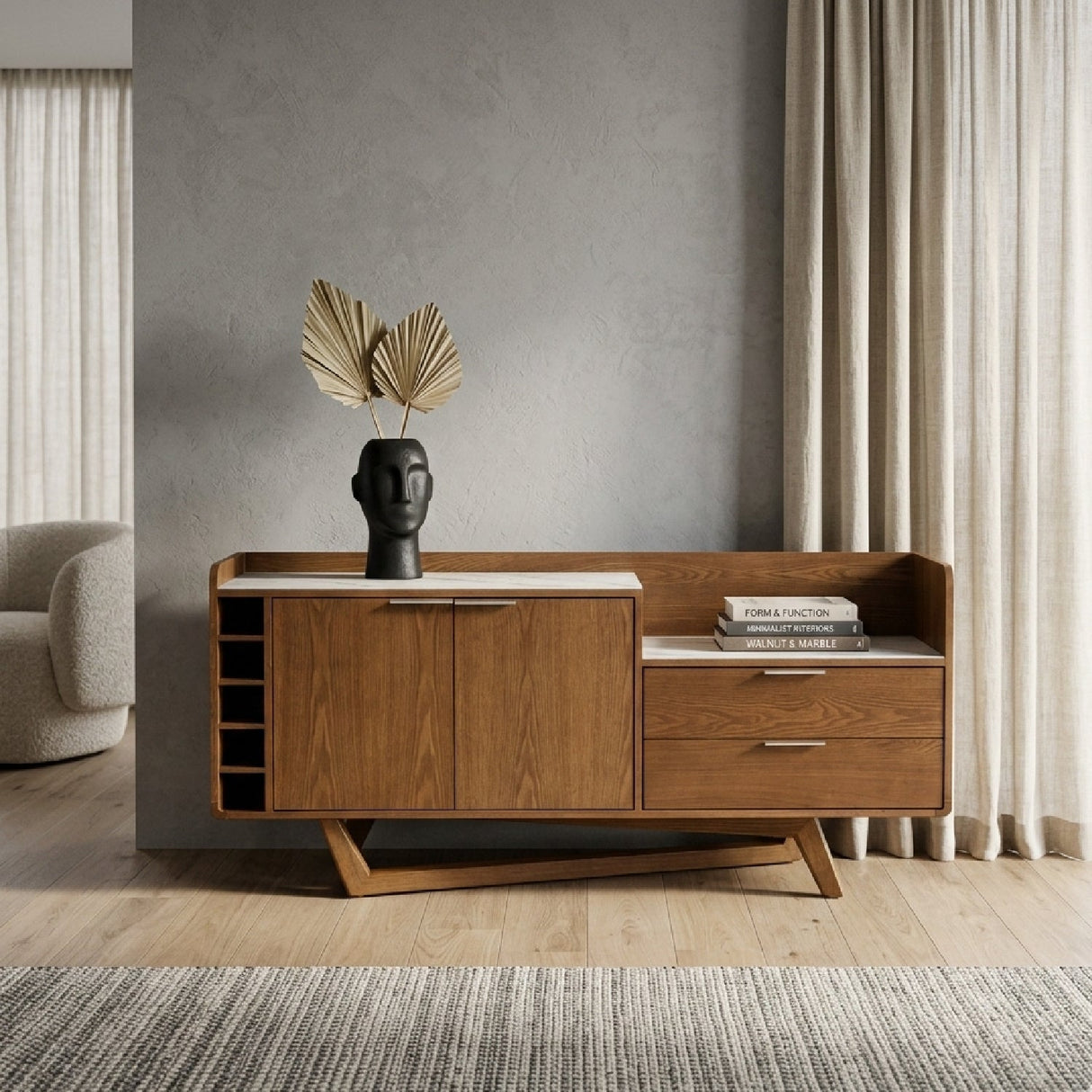 White Marble Top Sideboard – James – angled view