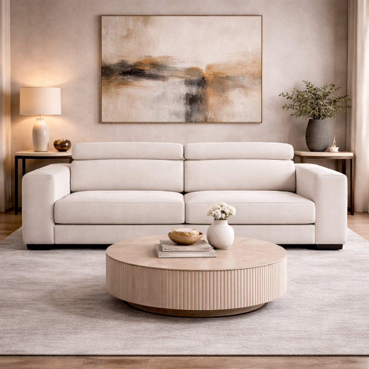 Cream Fabric Sofa Bed – Icon – angled view