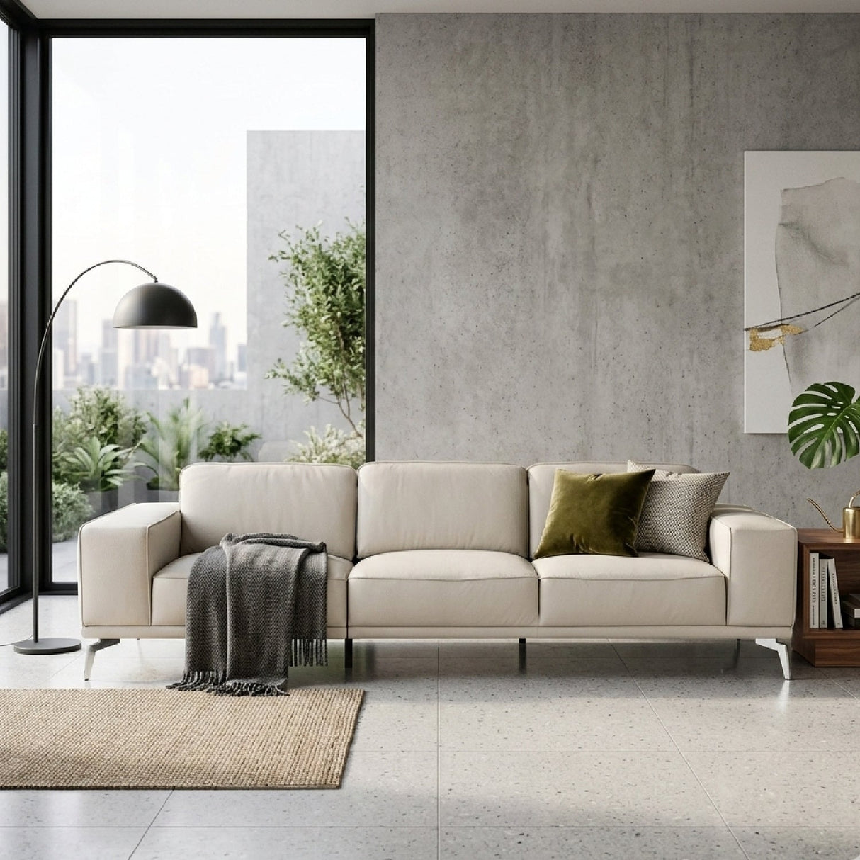 Gray Italian Leather Sofa – Soho – angled view