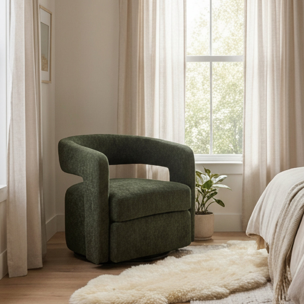 Green Swivel Accent Chair – Ryan – angled view