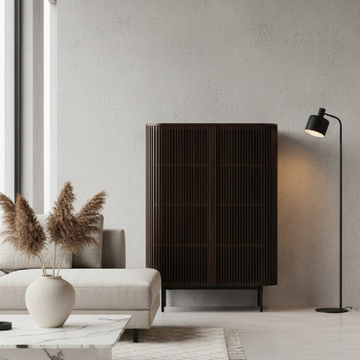 Smoked Ash Tall Sideboard – Clifton – angled view
