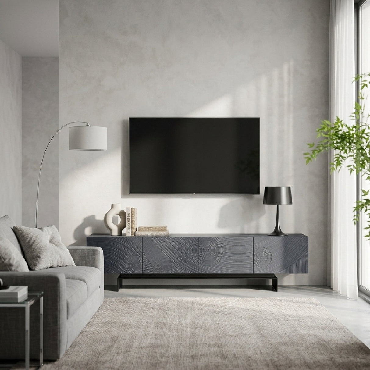 Black Ash 4-Door TV Stand – Cirque – angled view