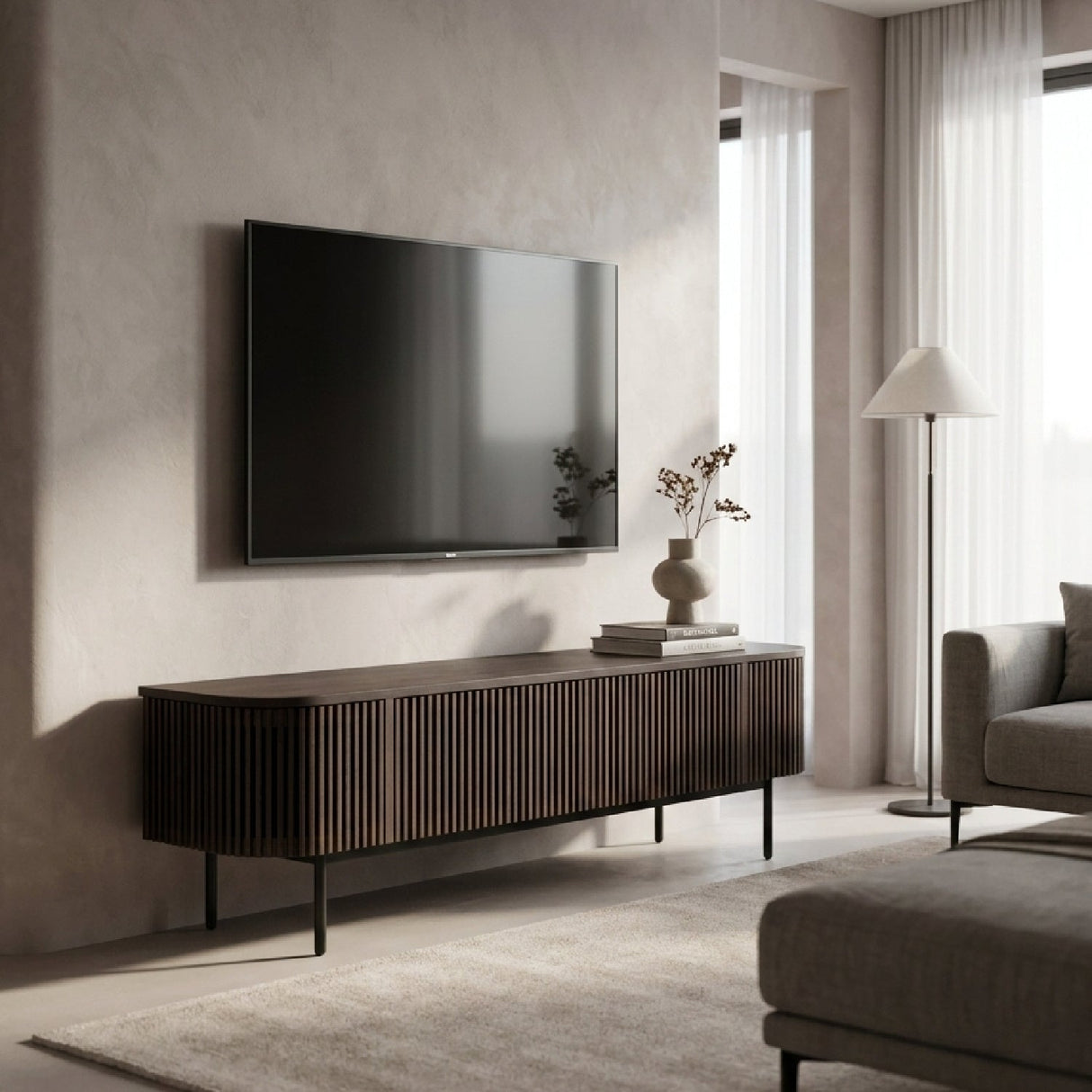 Smoked Ash TV Stand – Clifton – angled view