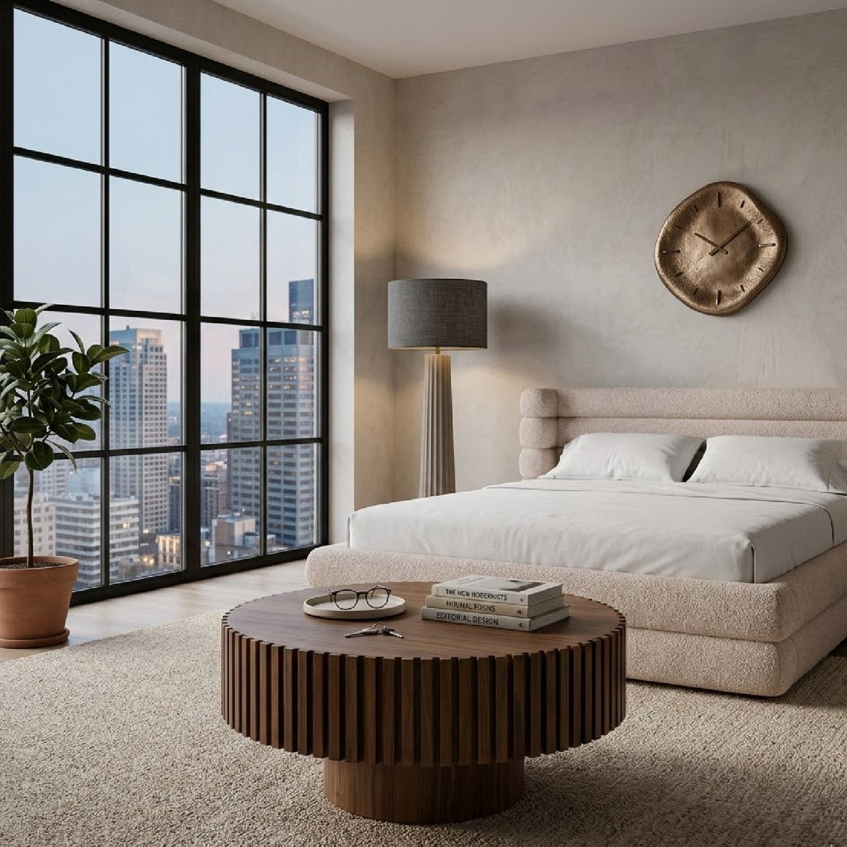 Ribbed Wooden Round Coffee Table | Oroa.com