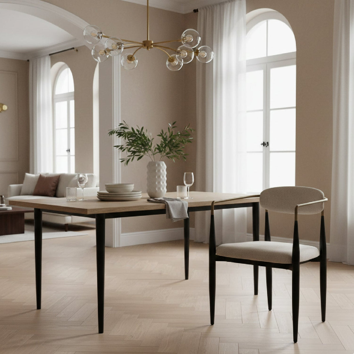 Gold-Armed Dining Chair – Buchtel – angled view