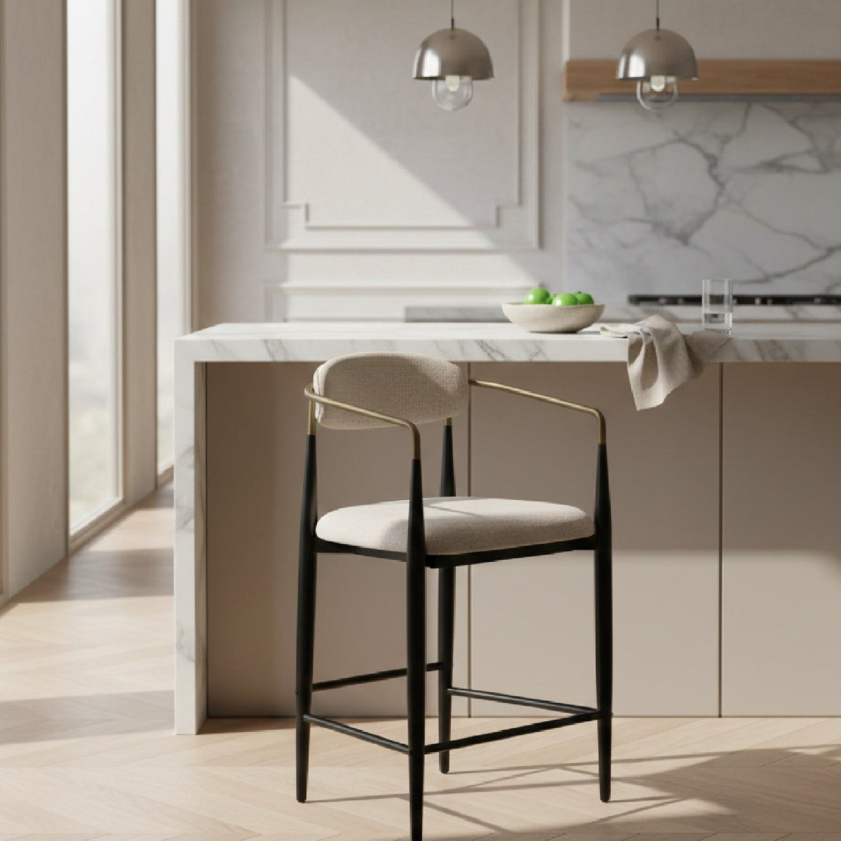 Gold-Armed Counter Chair – Buchtel – angled view