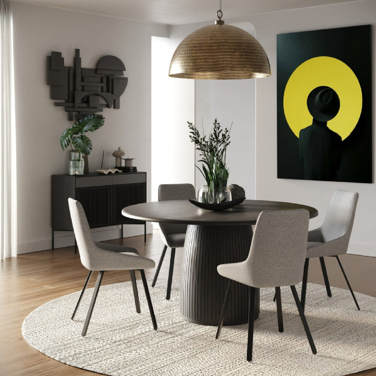 Black Oak Round Dining Table – Lander – angled view