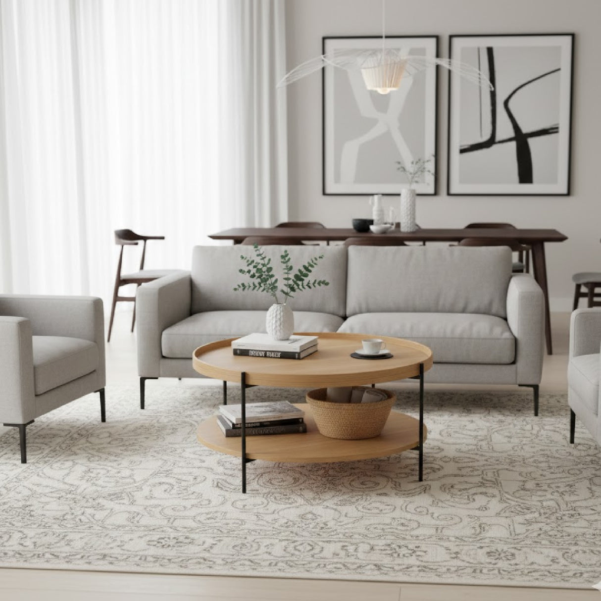 Round Wooden 2-Shelf Coffee Table | Oroa.com