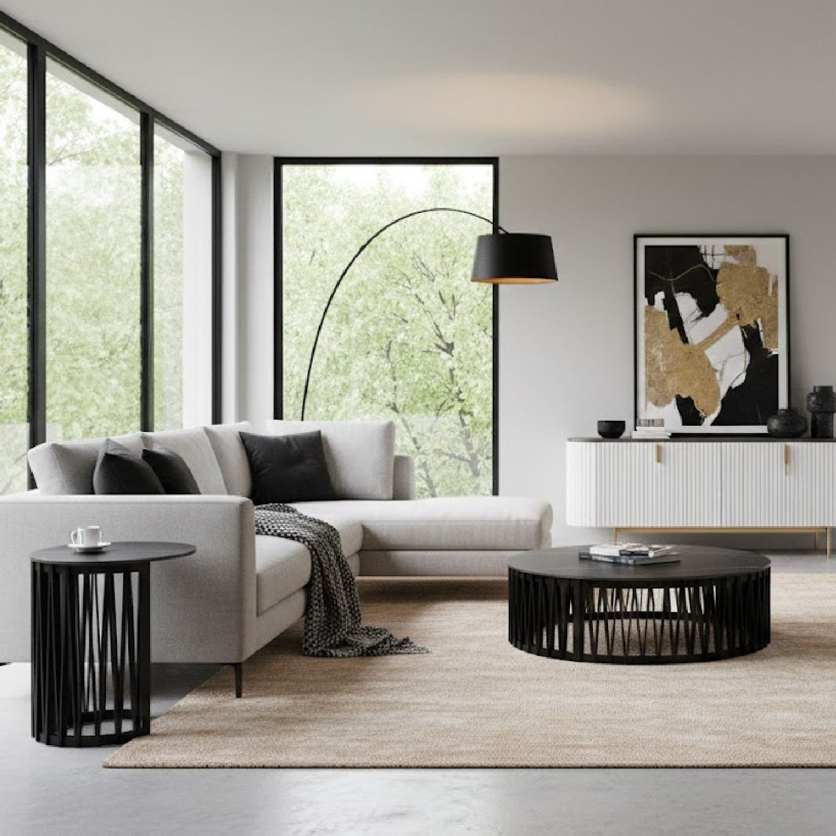Round Black Ceramic Coffee Tables (2) | OROA Modern Larimer | Oroa.com