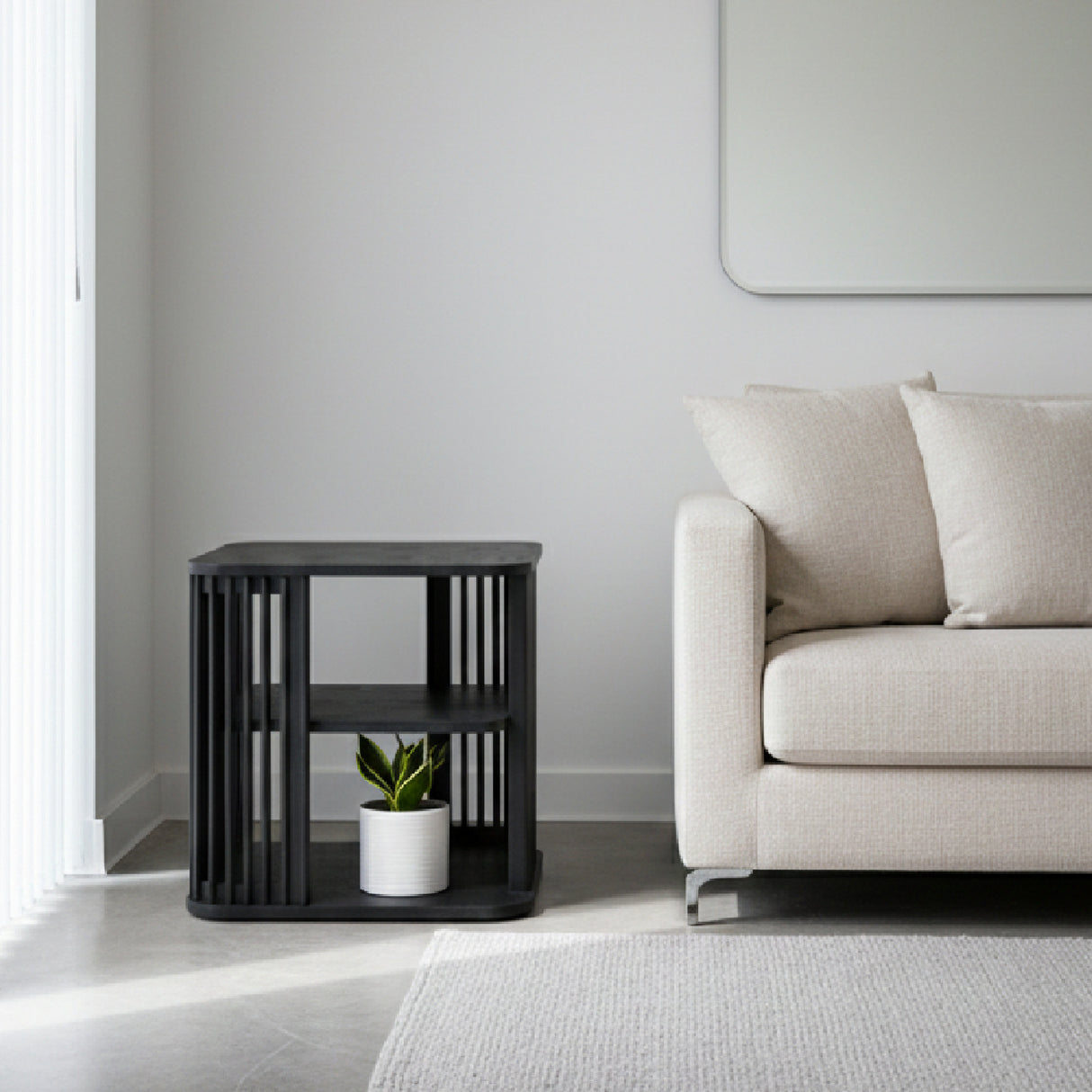 Slatted Black Ash End Table – Thayne – angled view