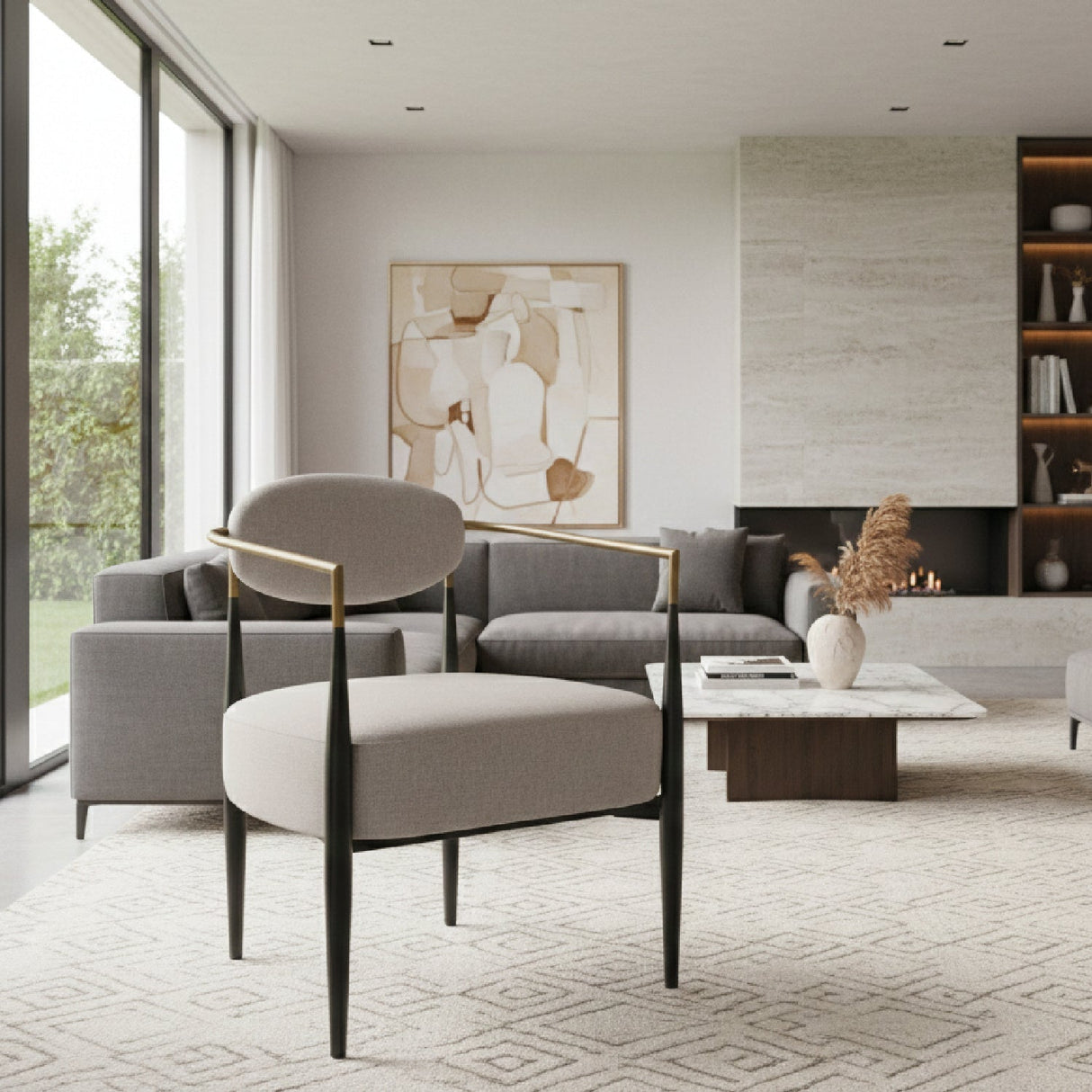 Gold-Armed Accent Chair – Liberty – angled view