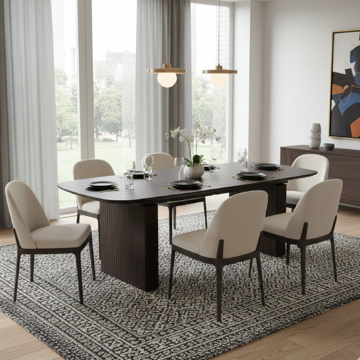 Smoked Oak Extendable Dining Table – Calhoun – angled view