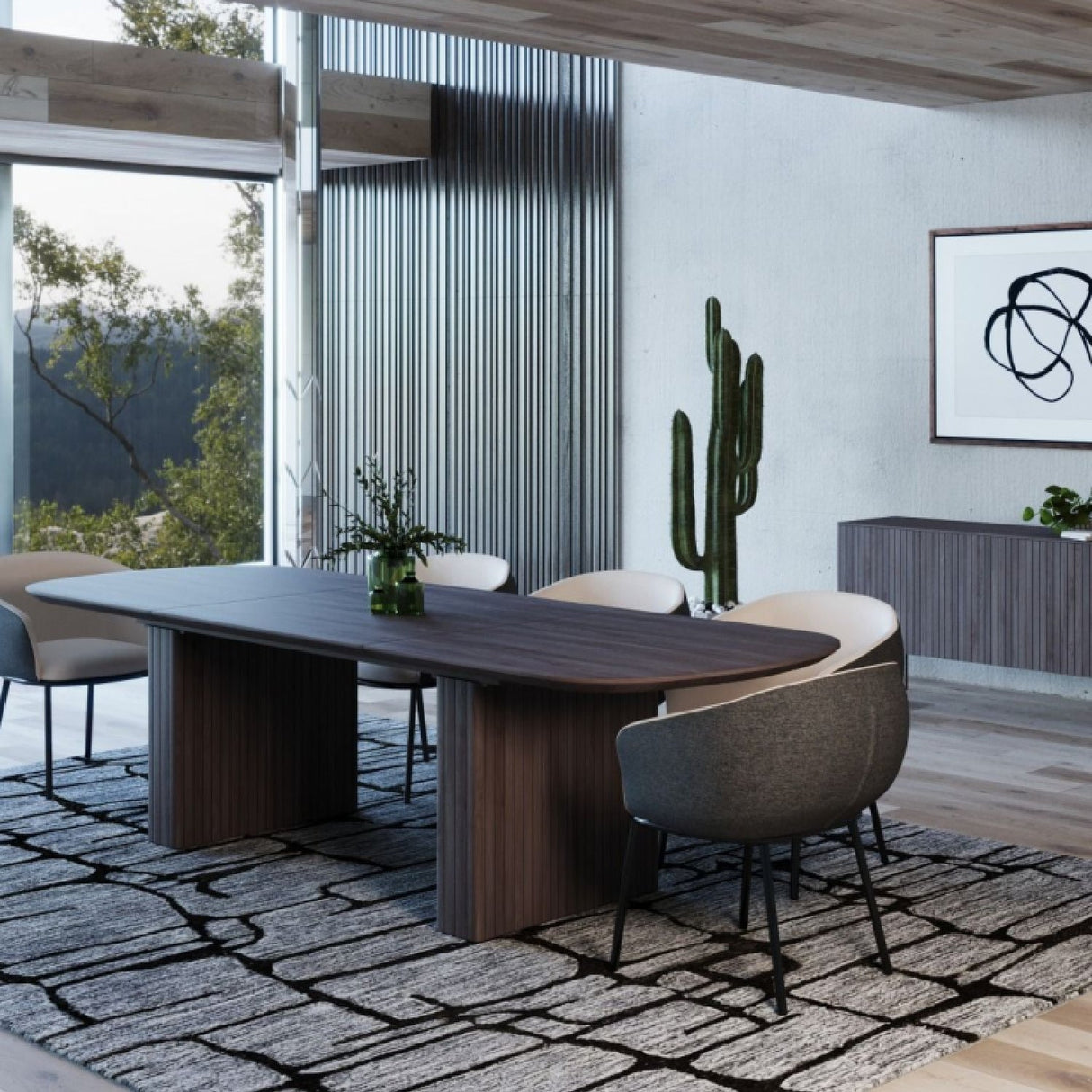 Smoked Oak Extendable Dining Table – Calhoun – angled view