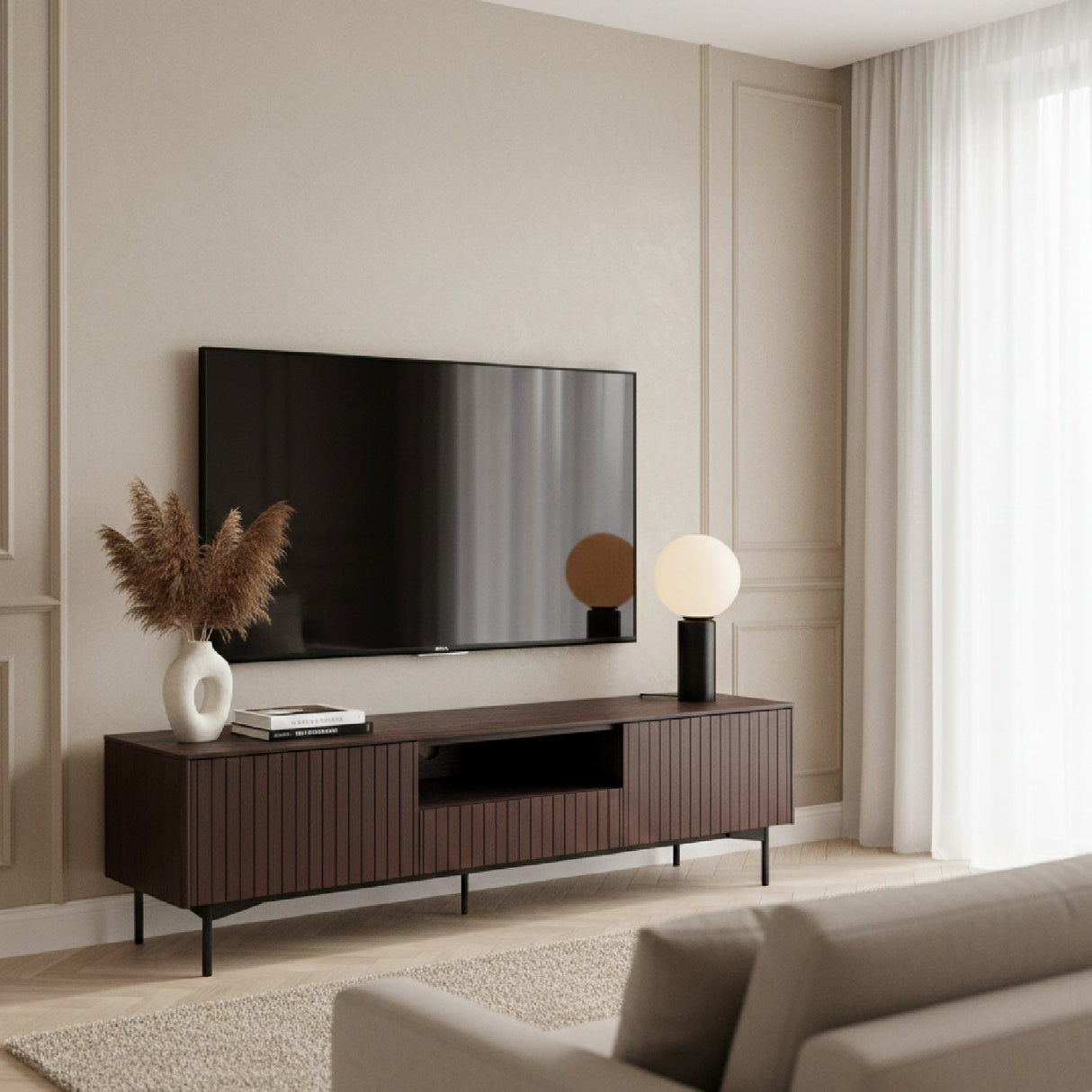 Smoked Ash TV Stand – Calhoun – angled view
