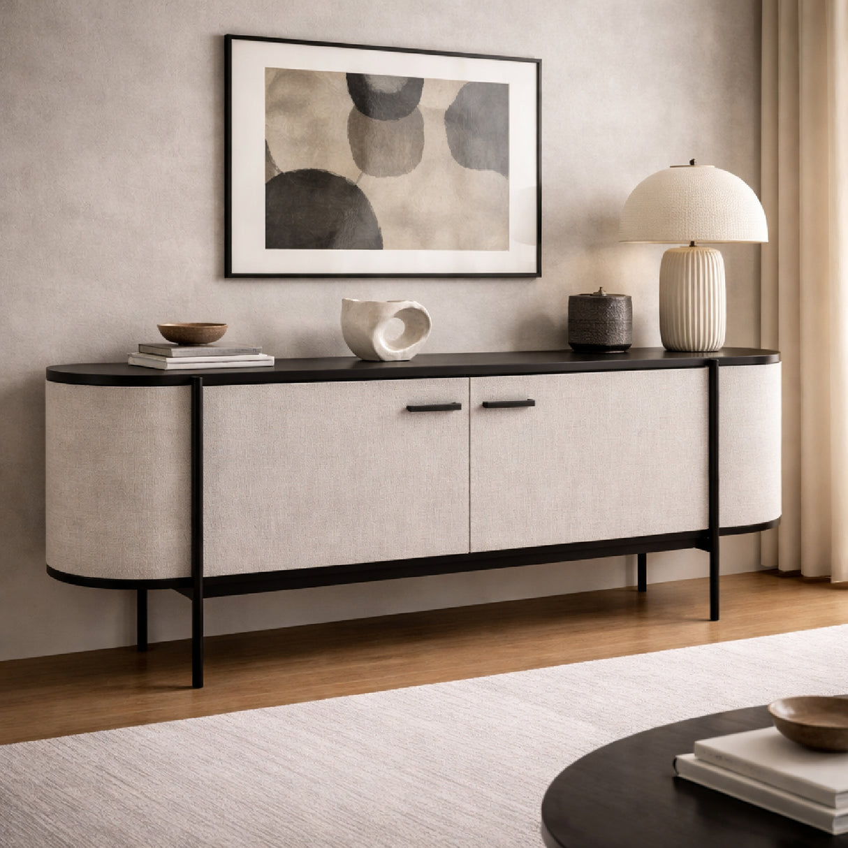 Beige Fabric 2-Door Sideboard – Hobart – angled view