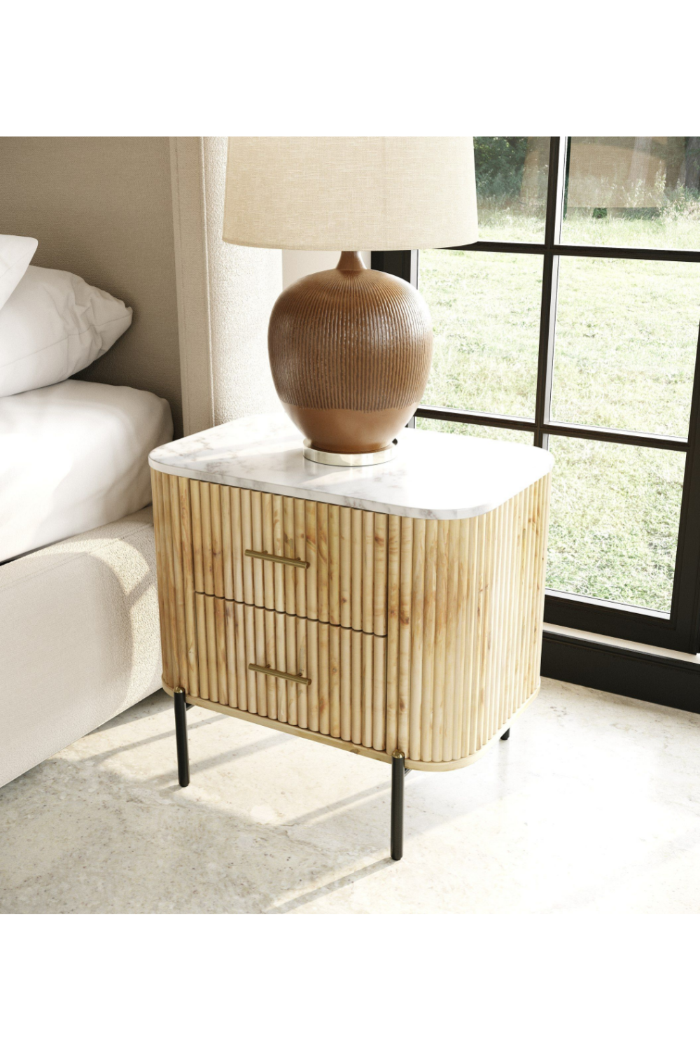 Varnished Mango Wood 2-Drawer Nightstand | Oroa.com