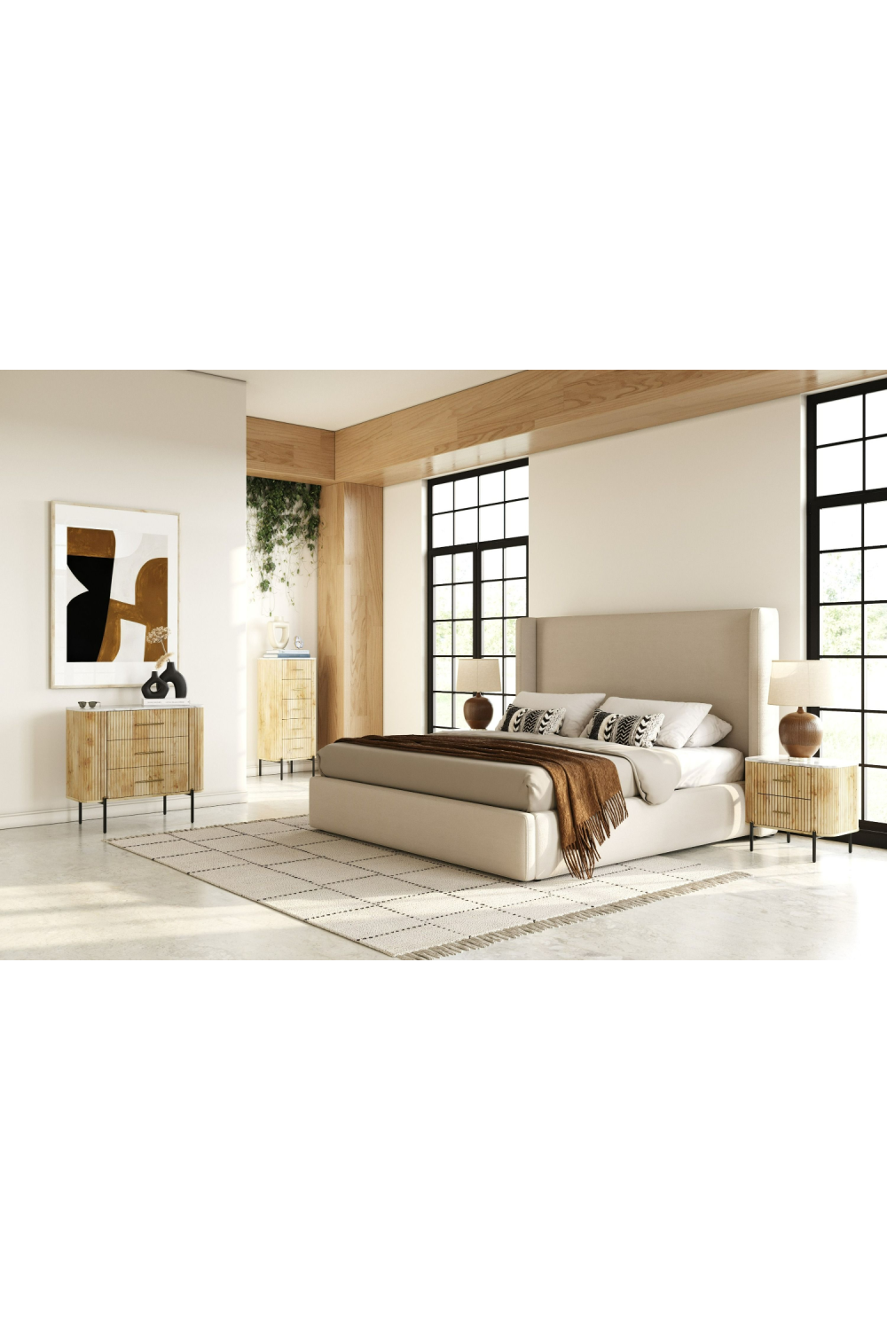 Varnished Mango Wood 2-Drawer Nightstand | OROA Modern Cambridge | Oroa.com