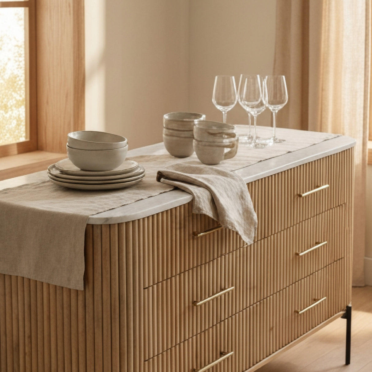 Fluted Mango Wood 6-Drawer Dresser | Oroa.com