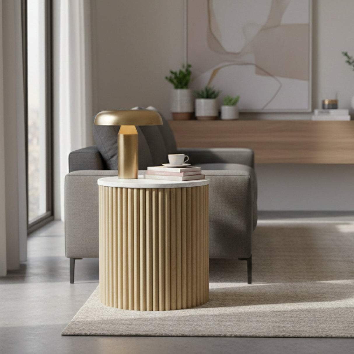 Fluted Mango Wood End Table – Cambridge – angled view