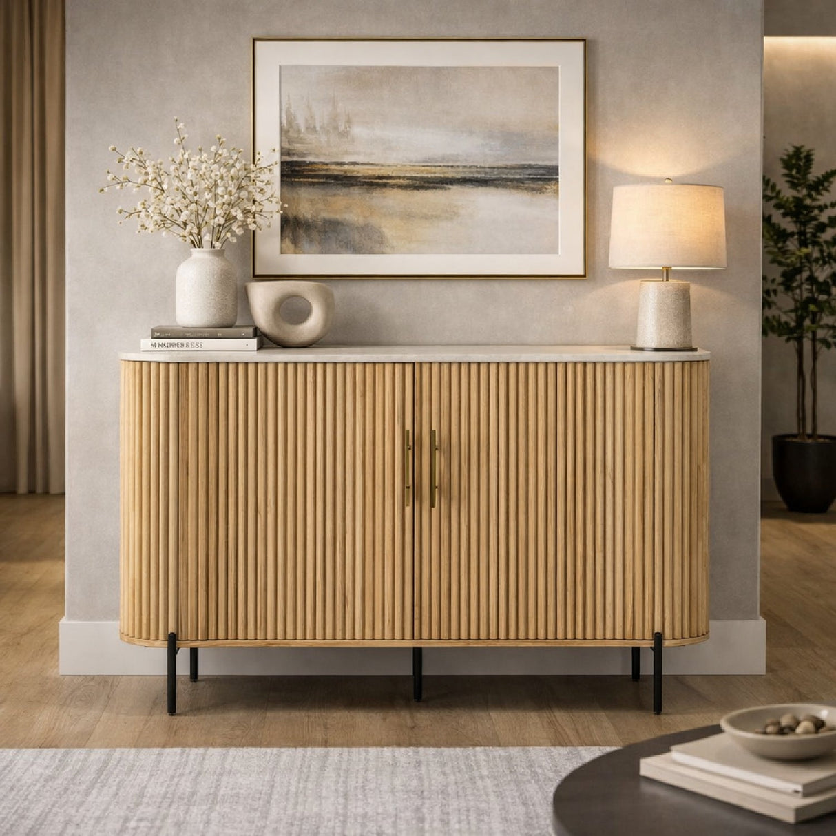 Mango Wood 2-Door Tall Sideboard – Cambridge – angled view