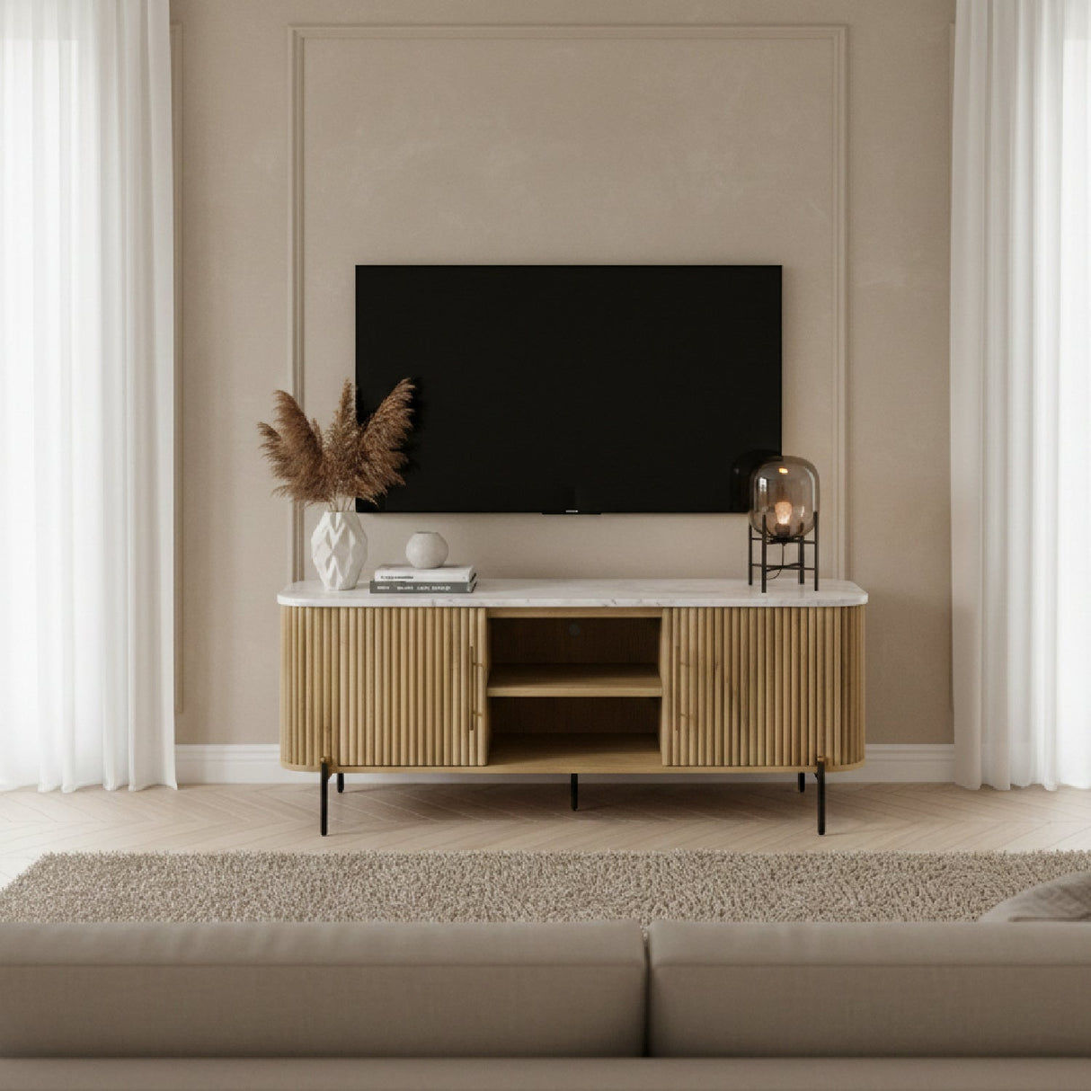 Fluted Mango Wood Media Unit | OROA Modern Cambridge | Oroa.com