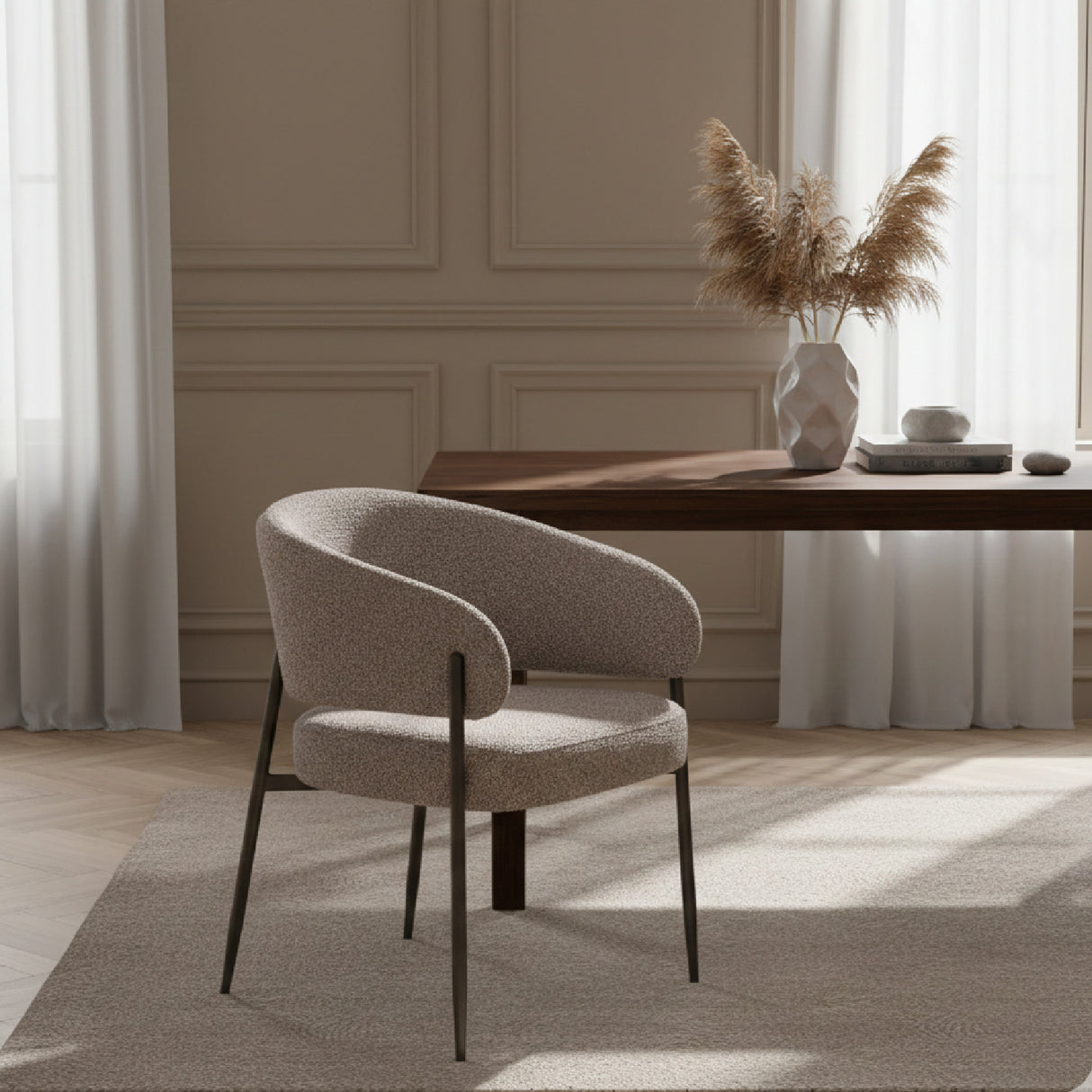 Gray Curved Dining Chair – Thomas – angled view
