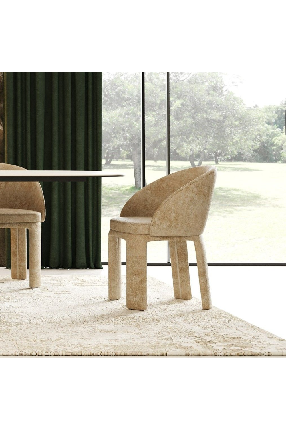 Beige Velvet Curved Dining Chair | OROA Modern Sarkis | Oroa.com
