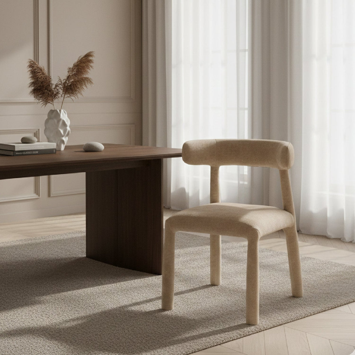 Beige Velvet Dining Chair – Homan – angled view