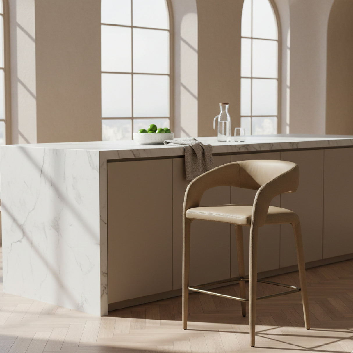 Vegan Leather Upholstered Counter Chair – Faerron – angled view