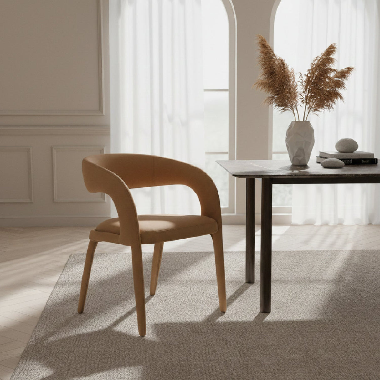 Vegan Leather Upholstered Dining Chair – Faerron – angled view