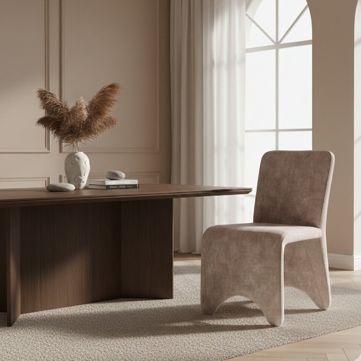 Beige Velvet Dining Chairs (2) – Ditka – angled view