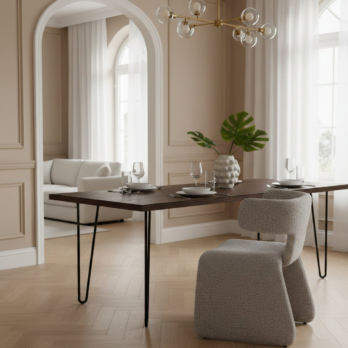 Asymmetrical Fabric Dining Chair – Bergman – angled view