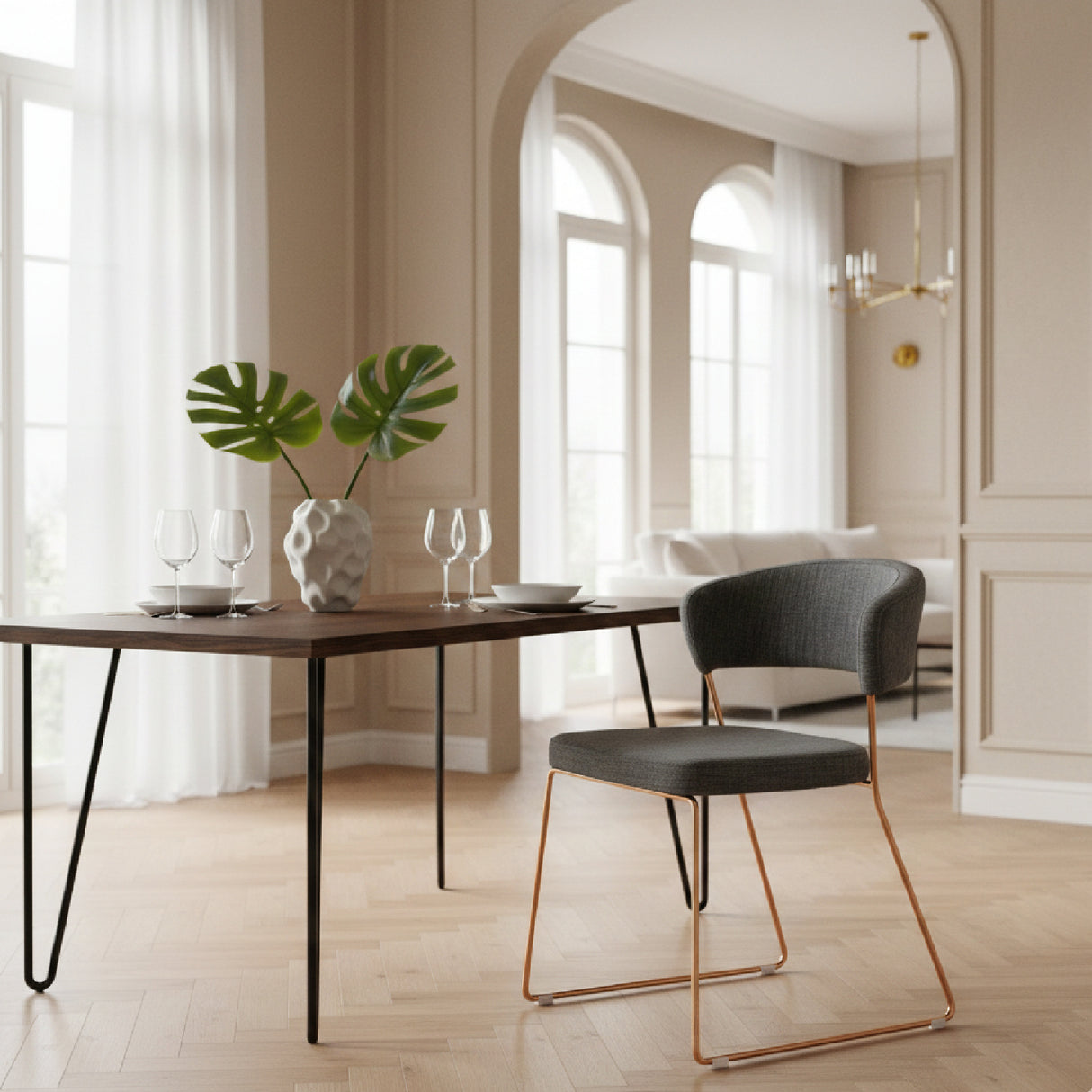 Rosegold Frame Gray Dining Chairs (2) | Oroa.com