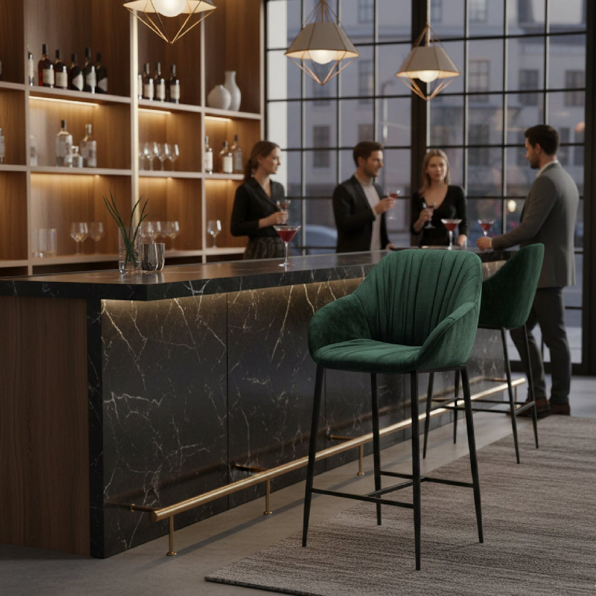 Green Velvet Bar Stool | OROA Modern Katrina | Oroa.com