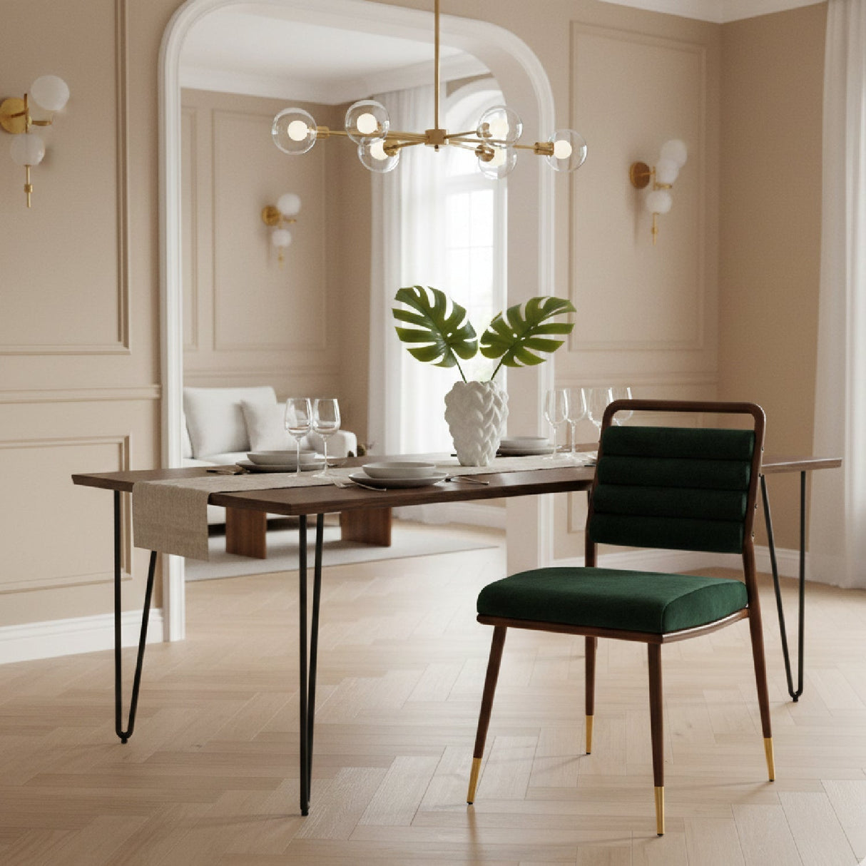 Green Velvet Tufted Dining Chair – Biscay – angled view