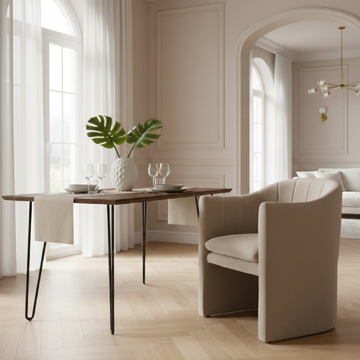 Velvet Curved Dining Chair – Danube – angled view