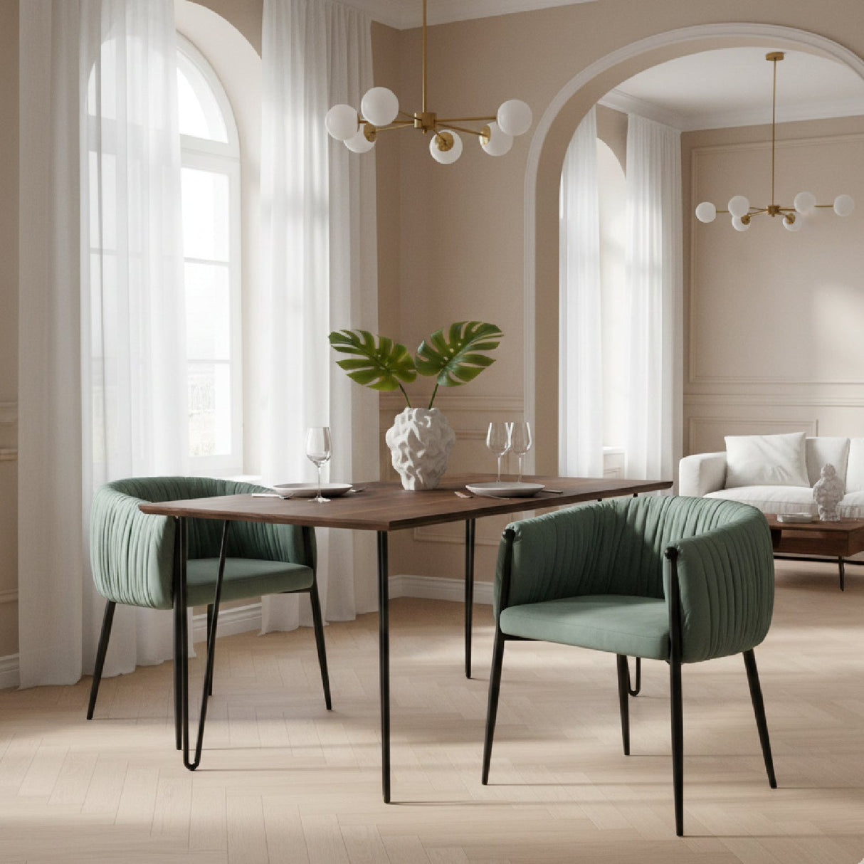 Light Green Velvet Dining Chair – Belcaro – angled view