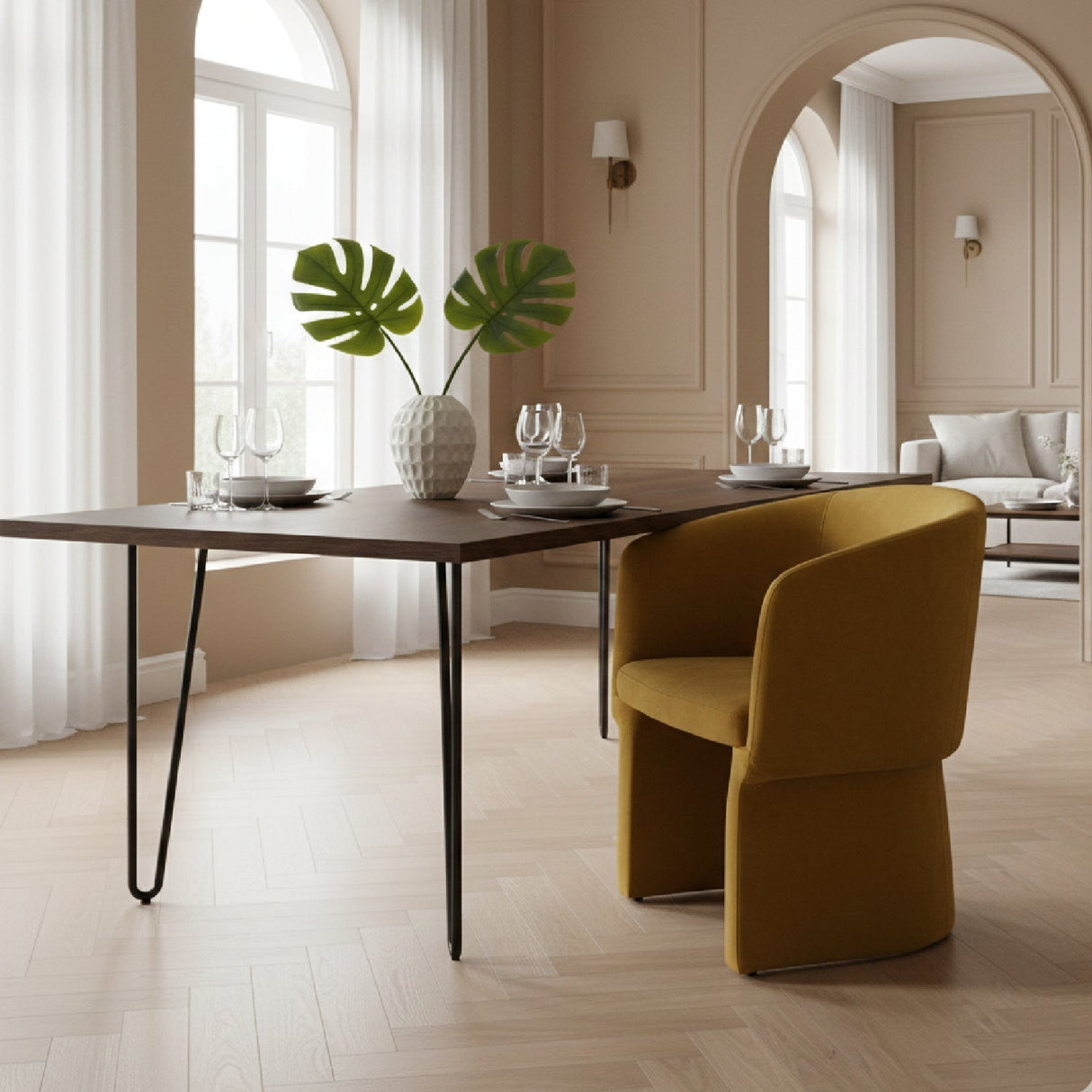 Velvet Upholstered Dining Chair – Vassar – angled view