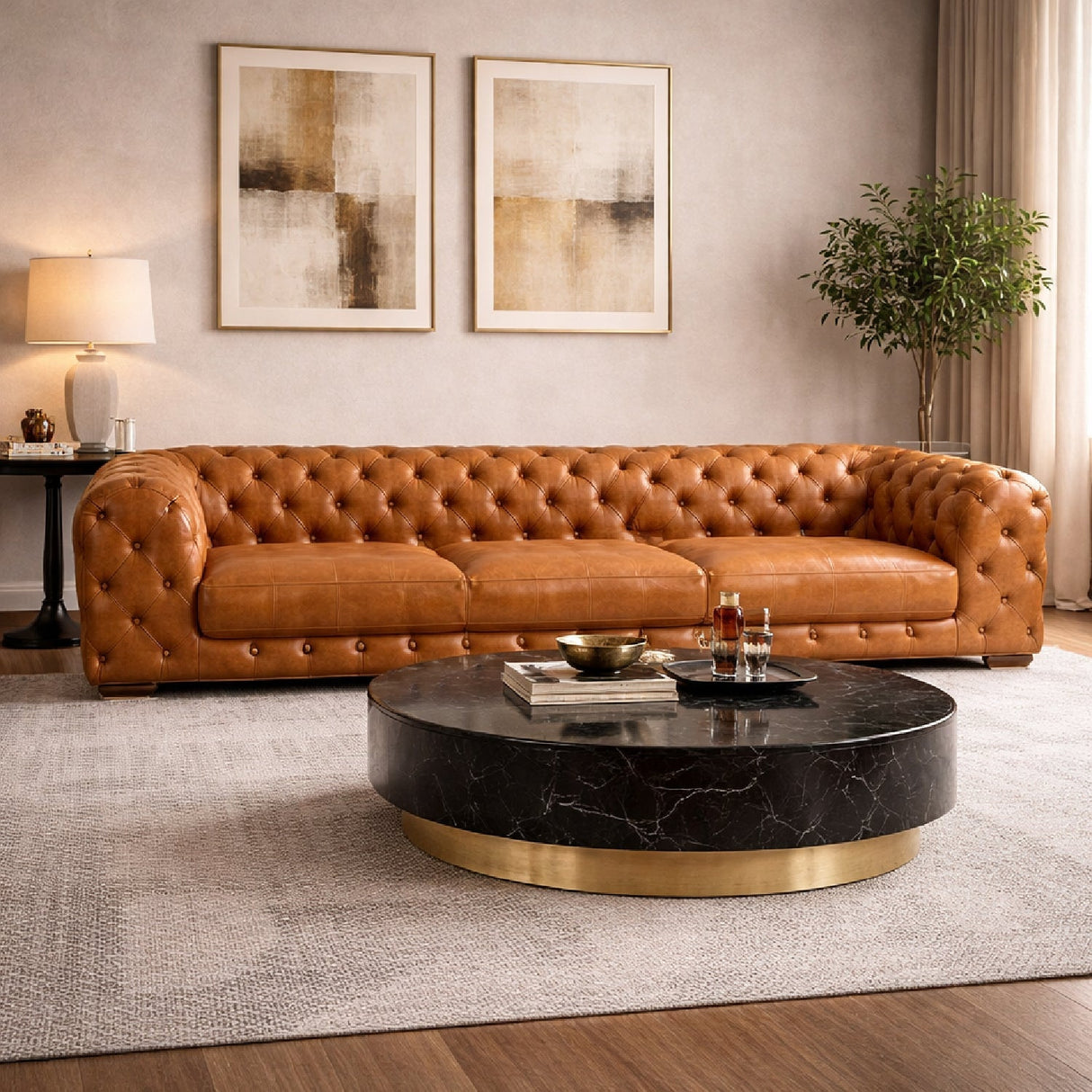 Tufted Leather Sofa – Dexter – angled view