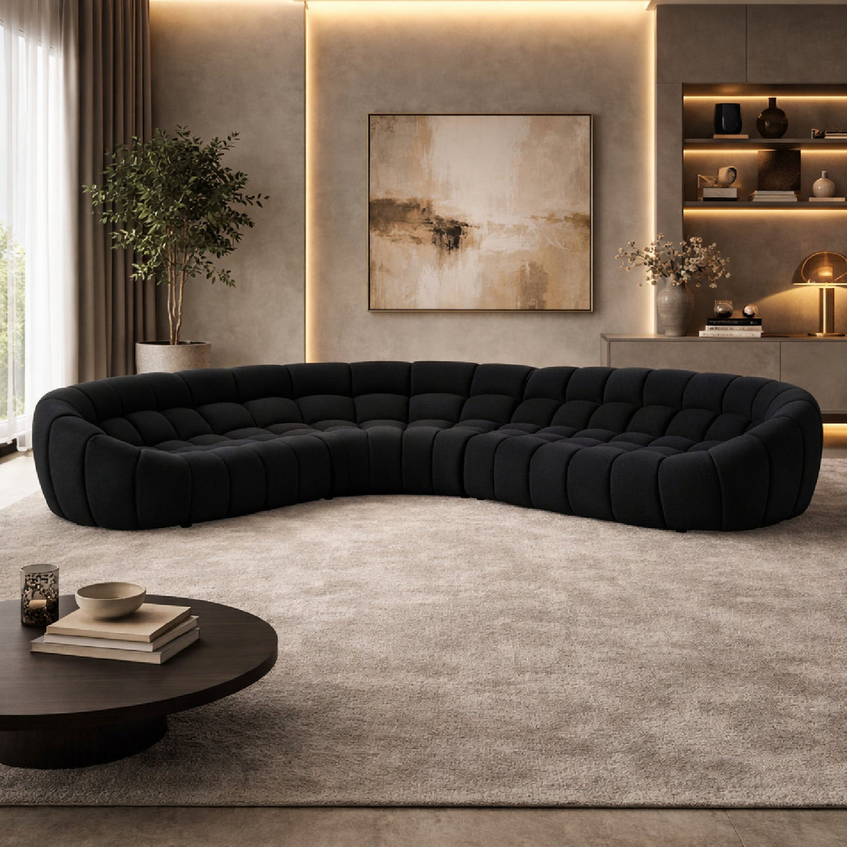 Black Tufted Sectional Sofa – Yolonda – angled view