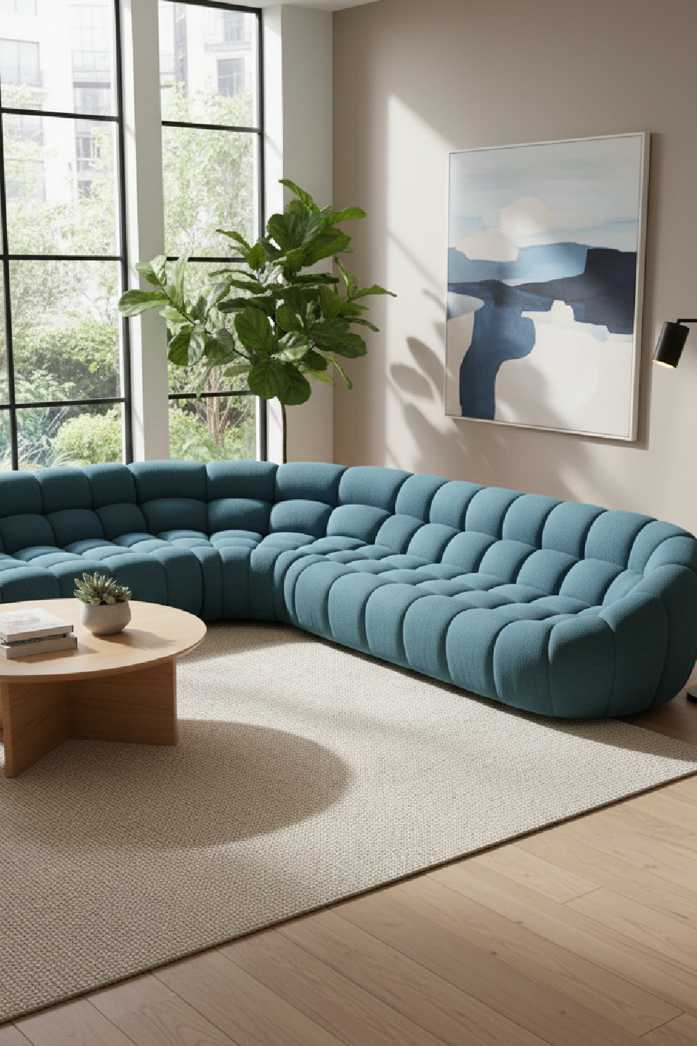 Tufted Teal Sectional Sofa – Yolonda – angled view