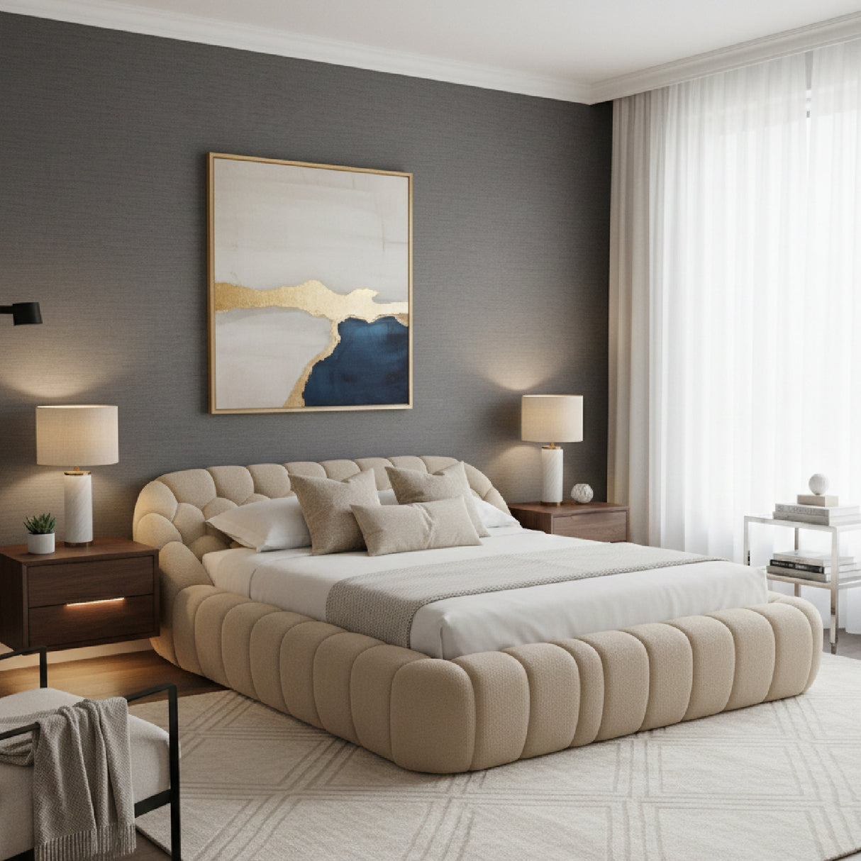 Beige Hexagonal Tufted Bed | OROA Modern Yolonda | Oroa.com