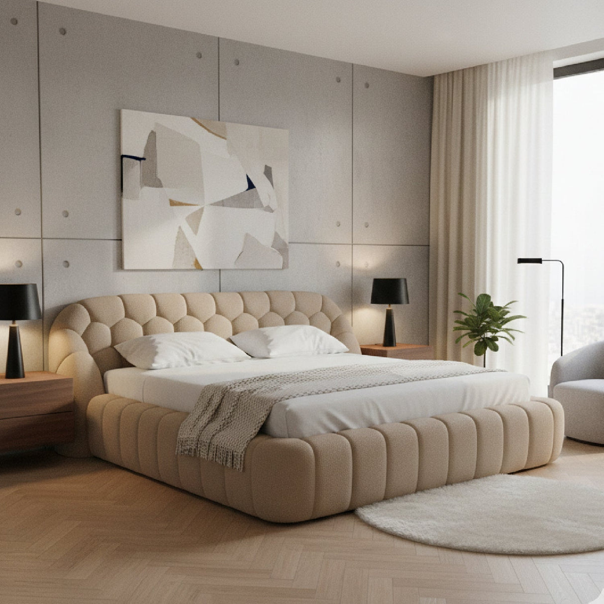 Beige Hexagonal Tufted Bed | OROA Modern Yolonda | Oroa.com