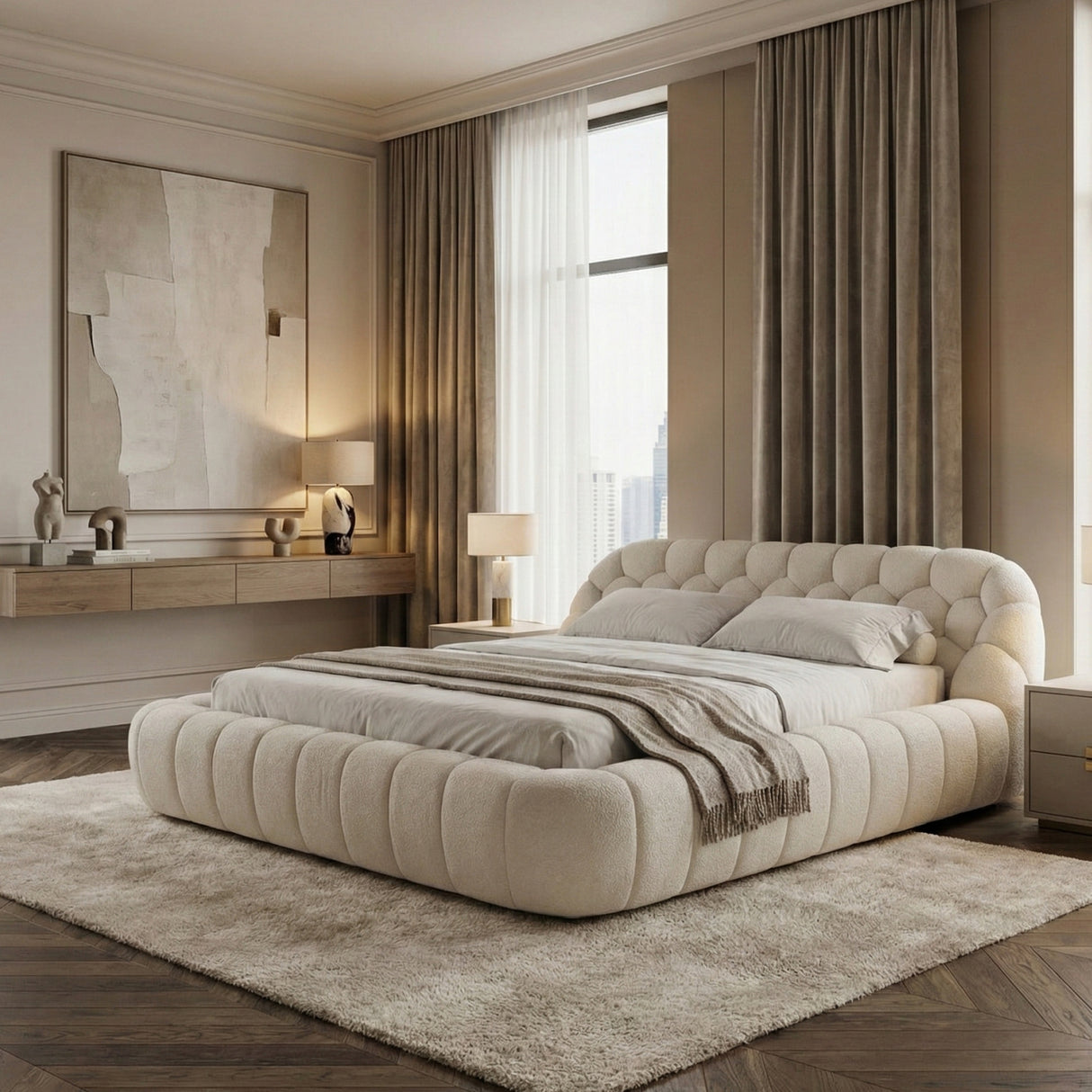 Hexagonal Tufted King Bed | OROA Modern Yolonda