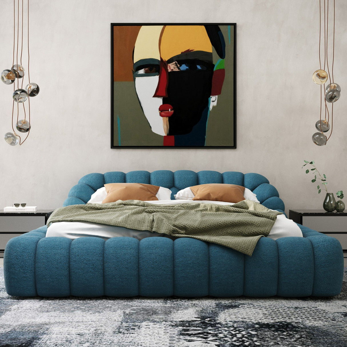 Blue Hexagonal Tufted Bed | OROA Modern Yolonda | Oroa.com