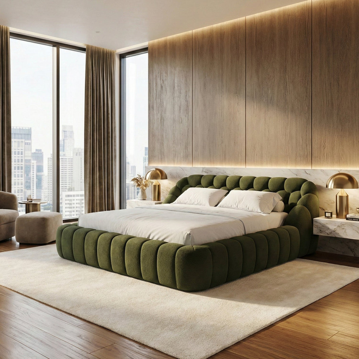 Hexagonal Tufted King Bed – Yolonda – angled view