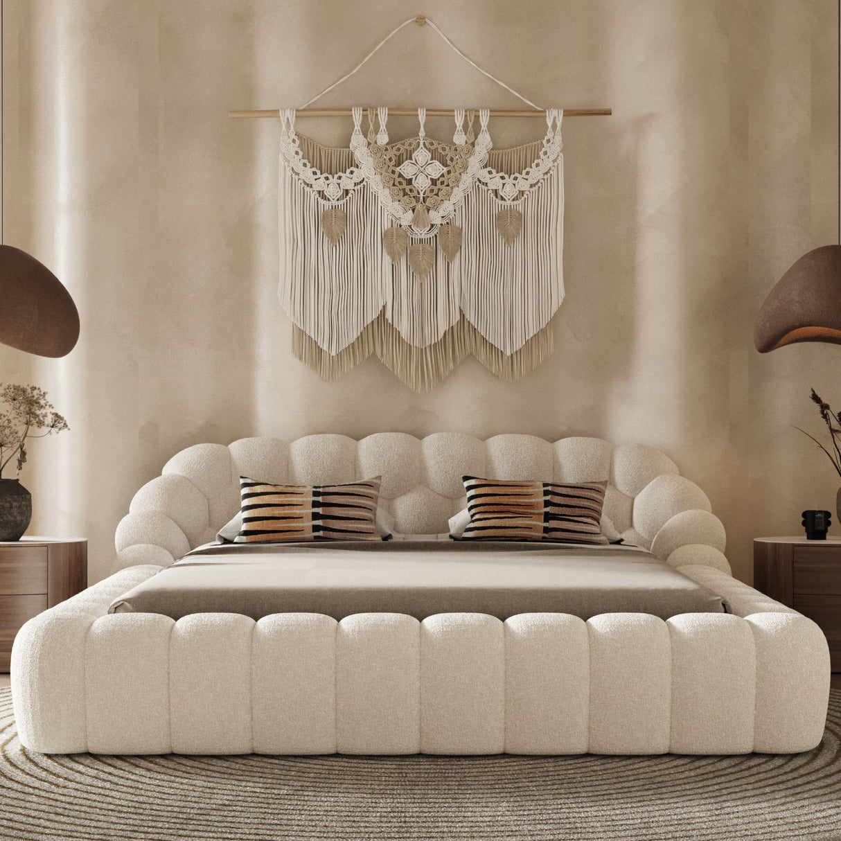 Off-white Hexagonal Tufted Bed | OROA Modern Yolonda | Oroa.com